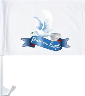 Produktbild von Autofahne für Autoscheibe mit Slogan - Peace on Earth - Friedenstaube - Gr. 38x28cm - 24111