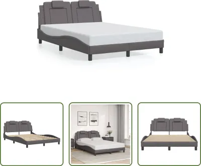 Produktbild von The Living Store Bettgestell mit Kopfteil Grau 140x190 cm Kunstleder