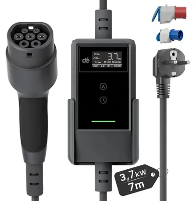 Produktbild von Elektroauto-Ladegerät - Tragbares Typ-2-EV-Ladegerät - 7-m-Set mit App - 3,7 kW - 16 A - Bluetooth - IP66 - 200–240 V