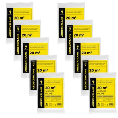 Obrázok produktu pre 10x HDPE krycia plachta, priehľadná, 4x5 m – univerzálna ochranná fólia na maliarske práce a renováciu – odolná proti pretrhnutiu a robustná, vhodná do interiéru aj exteriéru, celková plocha 20 m²