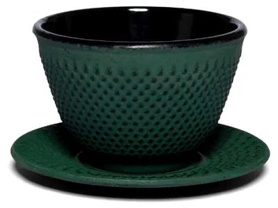 Produktbild von Maoci Gusseisen Teetasse Arare grün mit Unterteller