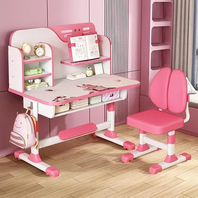 Produktbild von Kinder Tisch Stuhl Set, Kinderschreibtisch Höhenverstellbar, Schreibtisch Set für Kinder mit Stuhl und Schublade, Kinder Schreibtisch für Jungs & Mädchen (Rosa)