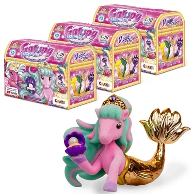 Produktbild von GALUPY MERMAID 3er Pack - Einhorn Spielzeug mit Meerjungfrauenflosse , 3x Einhorn Figuren mit Swarovski Kristall , 18 verschiedene Einhorn Figuren zum Sammeln