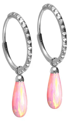Produktbild von Titan Ohrclicker Creolen KRISTALLE + EPOXY + SYNTHETISCHER OPALTROPFEN Rosa Innendurchmesser: 12mm