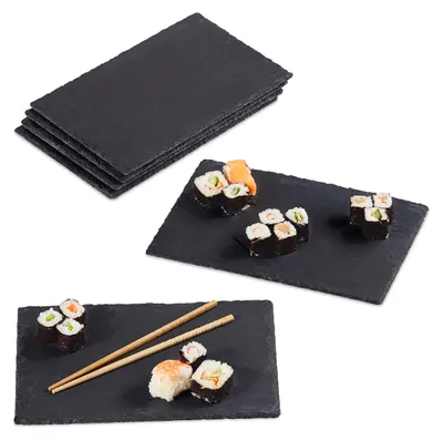 Schiefer-Servierplatten, 6er Set, 30x20 cm, anthrazit