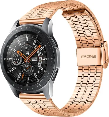 Produktbild von Strap-it Edelstahlarmband - Kompatibel mit Samsung Galaxy Watch Armband 46mm Ersatzarmband Edelstahl - Verstellbarer Verschluss - Hochwertiges Material - für Smartwatch 22mm Armband Rosa Gold