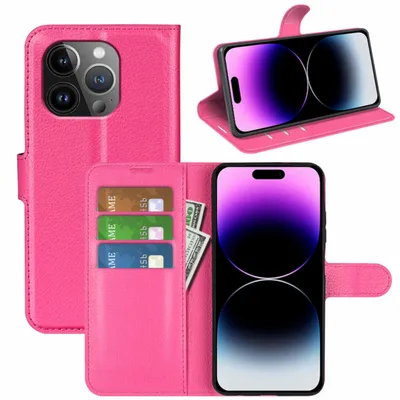 Obrázok produktu pre Puzdro na smartfón Apple iPhone 15 Pro, ružové, z umelej kože, v tvare knihy