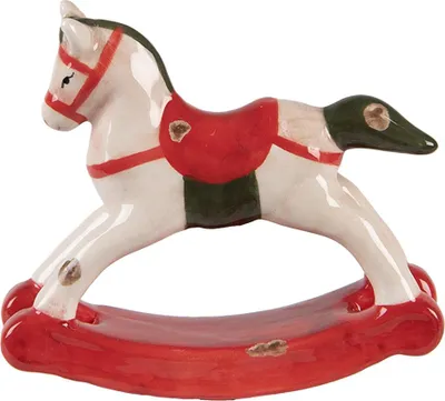 Zdjęcie produktu dla Figurka Clayre & Eef Koń na biegunach 12x4x11 cm Beżowa ceramika