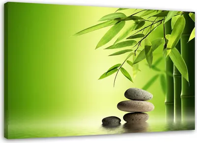 Produktbild von Leinwandbild steine bambus zen 100x70 cm Feeby grün wandbild bereit zum aufhängen