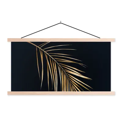 Produktbild von MuchoWow® Textilposter Pflanzen - Gold - Schwarz - Blätter - Luxus 60x30 cm mit holzfarbenen Rahmen - Dekoration