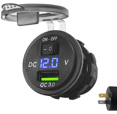 Produktbild von ProRide 12V Einbau-USB-Lader 1 Port mit Schalter, Voltmeter 5V/2,4A Blau