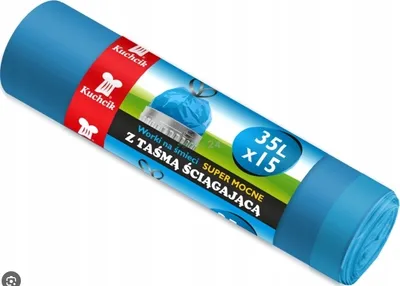 Zdjęcie produktu dla Kuchcik Worki na Śmieci z taśmą 35L niebieskie, 15 sztuk