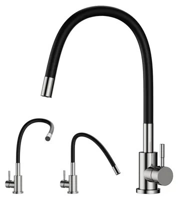 Image de Robinet de cuisine noir, flexible, col de cygne en acier inoxydable, pivotant à 360°