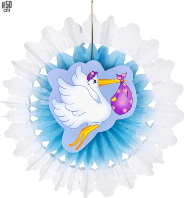 Produktbild von Hellblauer Baby Fächer Mit Storch 50cm