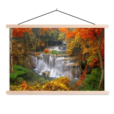 Produktbild von MuchoWow® Textilposter Bäume - Wasserfall - Herbst 60x40 cm mit holzfarbenen Rahmen - Bilder