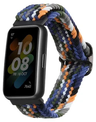 Produktbild von kwmobile Armband kompatibel mit Huawei Band 7 - Nylon Fitnesstracker Sportarmband Band in Dunkelblau Gelb Grau - Innenmaße von 15 - 18,5 cm