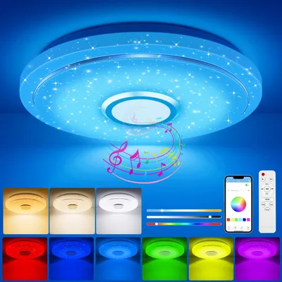 LED-Deckenleuchte RGB, Musiksteuerung, dimmbar, 36 W, weiß