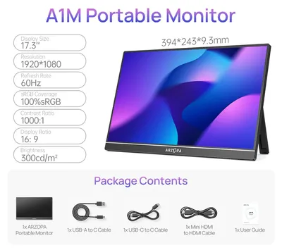 Produktbild von Tragbarer Monitor – Externer Bildschirm – Laptop-Monitor – USB-C-Monitor – 17,3 Zoll Full HD