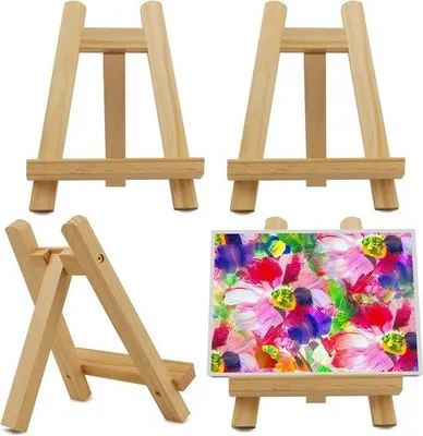 Produktbild von Unyqoos® 4er Set Mini-Holzstaffeleien 15 x 20 cm – stabile Tisch-Staffelei aus Holz, Bilderhalter & Malständer für Büro, Hochzeit, Ausstellung