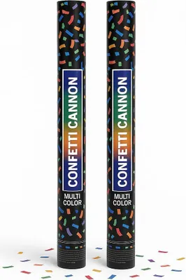 Produktbild von Set mit 2 XL-Konfettikanonen – 78 cm – Konfettikanone, mehrfarbig – Gefüllt mit Papierkonfetti – Luftdruckkanone – Für drinnen und draußen geeignet