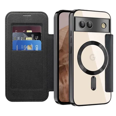 A phone case with a wallet attachment and a phone inside.
