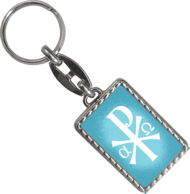 Produktbild von Christusmonogramm Schlüsselanhänger mit Bordüre in blau