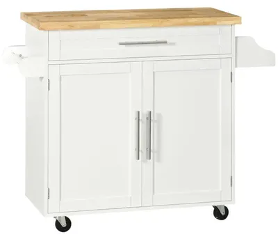 Obrázek produktu pro Mobilní vozík do kuchyně na kolečkách, s zásuvkou a skříňkou | Barva: bílá | Rozměry: 109 x 40 x 89 cm