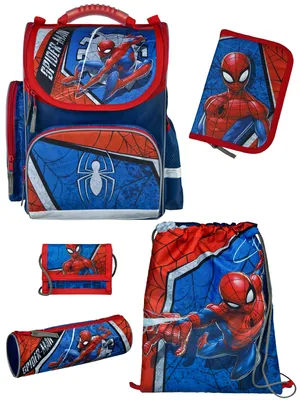 Produktbild von Spiderman Schulranzen 1. Klasse ergonomischer Tornister in Blau 5-tlg. Set mit Federmäppchen