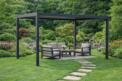Produktbild von 300 x 300cm Aluminium Lamellendach Sevilla Anthrazit mit Handkurbel