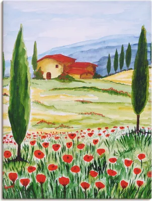 Produktbild von ARTland Leinwandbild Blühender Mohn in der Toskana Größe: 45x60 cm