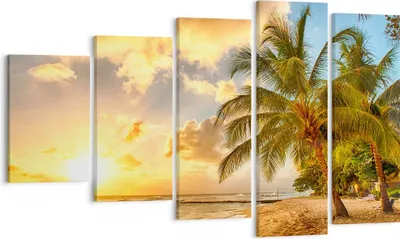 Produktbild von Bild auf Leinwand - Leinwandbild - Strand Meer Palme - 100x60cm - Wand Bild - Wanddeko - Wandbilder - Leinwanddruck - Bilder - Kunstdruck - Wanddekoration - Leinwand bilder - Wandkunst - EG100x60-3606