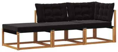 Image de Ensemble de canapés d'angle d'extérieur vidaXL avec coussins, 3 pièces, couleur naturelle