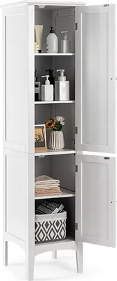 Produktbild von GOPLUS Badezimmerschrank hoch, Hochschrank mit 2 Türen, 5 offene Fächer, Badschrank Badregal für Wohnzimmer, Badzimmer & Küche, 37 x 37 x160 cm (Weiß)