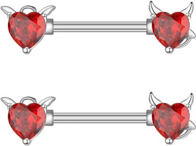 Imagen del producto de Anillo para pezón, calibre 14G, tamaño medio, acero inoxidable hipoalergénico, con cristales rojos, joyería para piercing