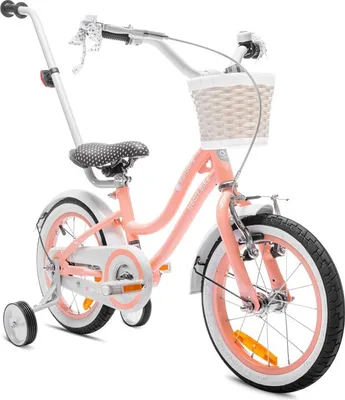 Produktbild von SUN BABY Heart Bike Kinderfahrrad für Mädchen 14 Zoll, ab 3 Jahre, mit Stützrädern, abnehmbarer Schubstange, Korb, Klingel, Rücktrittbremse & V-Brake