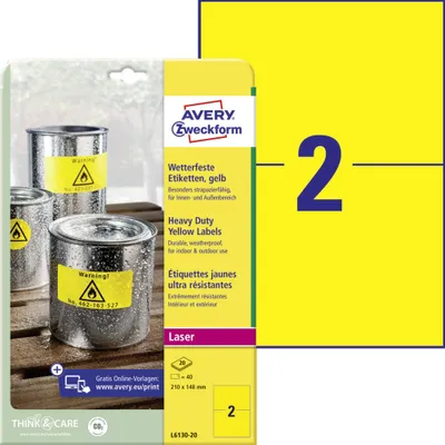 Image de AVERY Zweckform Étiquettes résistantes aux intempéries, 210 x 148 mm, jaune