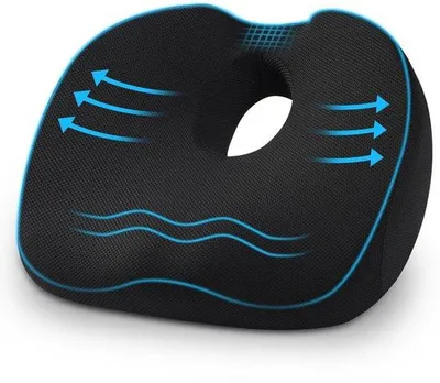 Image de Coussin de siège ergonomique et orthopédique Unyqoos® en mousse à mémoire de forme – soulage la pression, housse en mesh respirante, antidérapant, idéal pour la voiture, le bureau et la maison