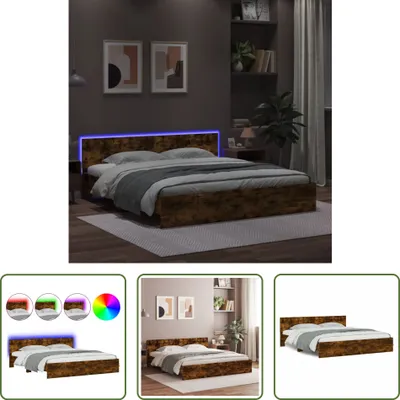 Produktbild von The Living Store Bettgestell mit Kopfteil und LED-Beleuchtung Räuchereiche