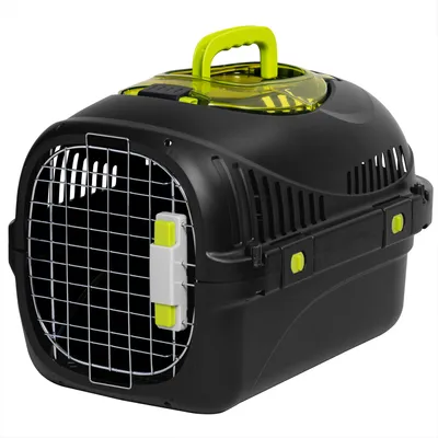 Produktbild von Hundetransportbox Peluvio Safy bis 5 kg, leicht & sicher, Metalltür, Napf inklusive, faltbar, ideal für Auto & Reise - Schwarz