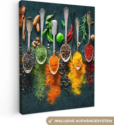 Produktbild von Leinwand Bilder 30x40 cm - Löffel und Gewürze, moderne Wanddeko für Wohnzimmer