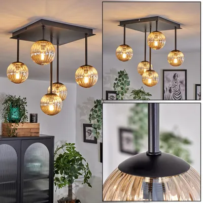 Produktbild von Isorella Deckenlampe aus Metall/Riffelglas in Schwarz/Bernsteinfarben