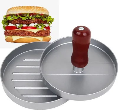 Produktbild von Aluguss Burgerpresse mit Antihaftbeschichtung | 12cm Hamburgerpresse für gleichmäßige Patties | Perfekt für BBQ, Cheeseburger und Gemüseburger