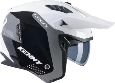Image de Casque Jet Ouvert Unisexe Kenny Racing Miles Graphique Blanc Gris Noir M