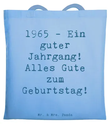 Produktbild von Mr. & Mrs. Panda Shopping Tasche Spruch 1965 Geburtstag - Sky Blue - Geschenk, Schultasche, Handgefertigt, Geburtstagsgeschenk, Erinnerungen, Tote Bag, dokumententasche