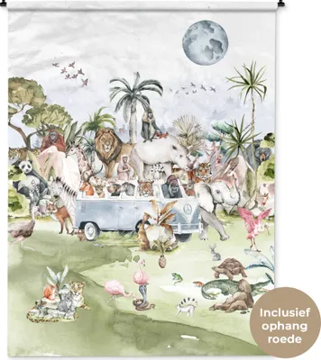 Produktbild von MuchoWow® Wandteppich Wandbehang Dschungel - Bus - Tiere - Kinder - Pflanzen 150x200 cm Tapisserie Dekoration Wandtuch - Wandaufhängung - Moderner