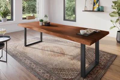 Produktbild von Refurbished Möbelretoure Esstisch 280 x 100 cm Akazie massiv nussbaum Baumkantentisch U-Gestell schwarz ATLAS