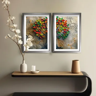 Image de Wallity, 2Pantct-028, tableau décoratif encadré en MDF (2 pièces), multicolore, MDF, 38 x 53 cm