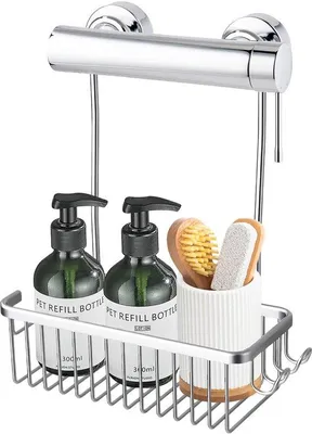 Zdjęcie produktu dla Ibenzoa® Przestronna półka do łazienki, montowana bez wiercenia – wielofunkcyjna półka ze stali nierdzewnej, wymiary 36 x 30 x 12 cm (koszyk prysznicowy 30 x 10 cm)