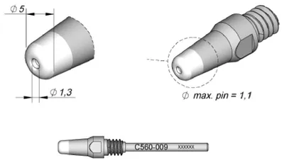Obrázok produktu pre JBC odpájkovací hrot série C560, C560009/Ø 1,3 mm, 5,0 mm, Pincleaning C560009