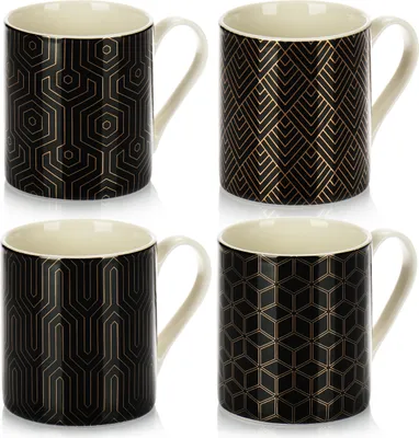 Produktbild von com-four® 4x Kaffeetassen 150 ml aus Keramik im modernen Art-Deco Style - Kaffeepott mit Henkel, auch für Tee und Glühwein - Espresso, Americano Kaffeebecher - kleine Keramikbecher für Heißgetränke